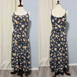 Maurices Women Bohemian Floral Dark Gray Tiered Maxi Cottagecore Lined Dress XXL